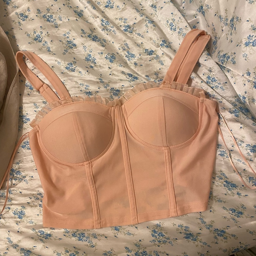 Peach Ruffle Bustier Top